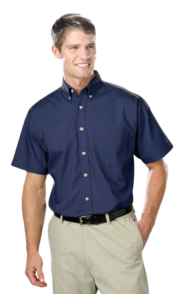 Blue Generation Men's Short-Sleeve Superblend Poplin Shirt with Bone Buttons-BG7216S