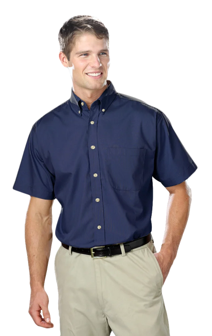 Blue Generation Men's Short-Sleeve Superblend Poplin Shirt with Bone Buttons-BG7216S