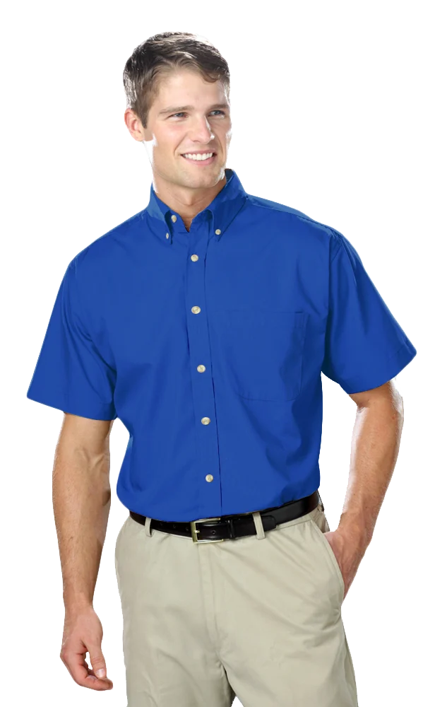 Blue Generation Men's Short-Sleeve Superblend Poplin Shirt with Bone Buttons-BG7216S