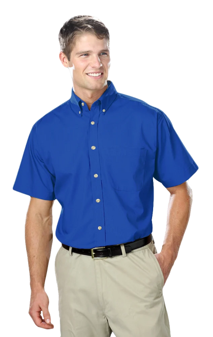 Blue Generation Men's Short-Sleeve Superblend Poplin Shirt with Bone Buttons-BG7216S