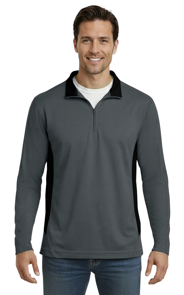 Blue Generation Men's Wicking Colorblock L/S Zip Pullover-BG7222