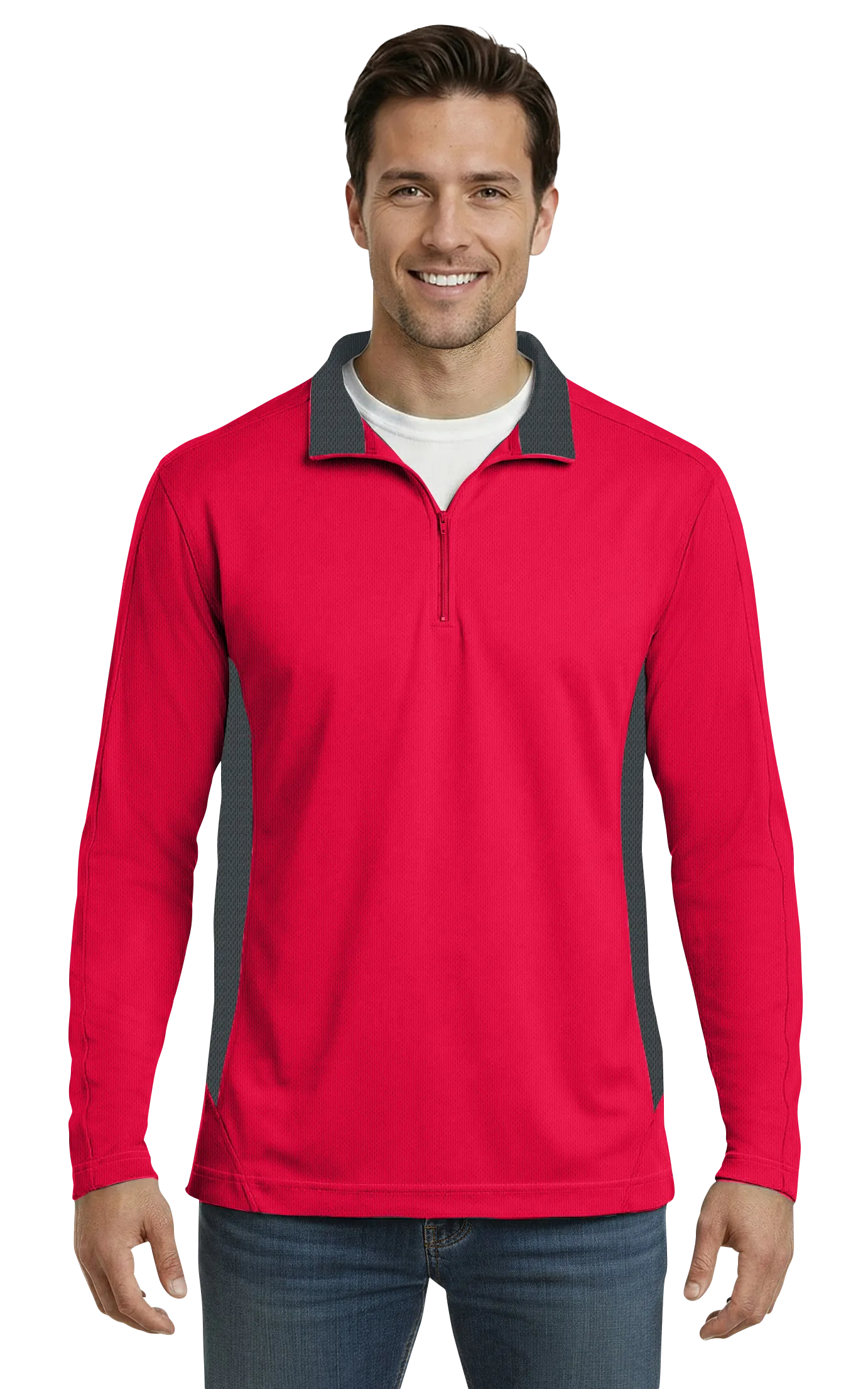Blue Generation Men's Wicking Colorblock L/S Zip Pullover-BG7222