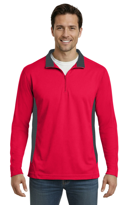 Blue Generation Men's Wicking Colorblock L/S Zip Pullover-BG7222
