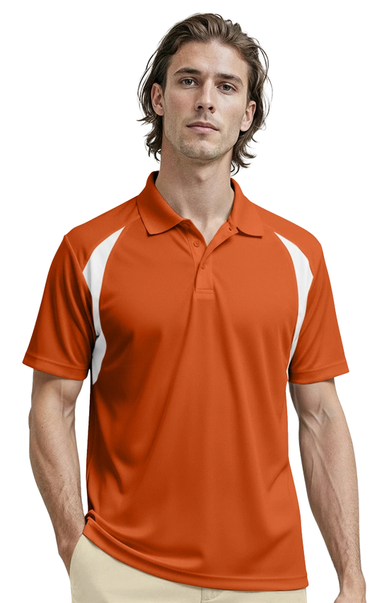 Blue Generation Men's Wicking Raglan Sleeve Polo-BG7223 Burnt Orange White