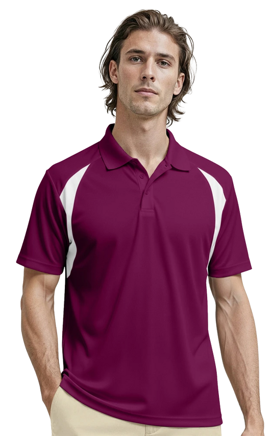 Blue Generation Men's Wicking Raglan Sleeve Polo-BG7223 Burgundy White
