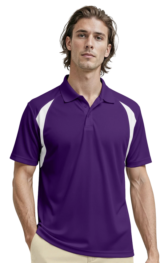 Blue Generation Men's Wicking Raglan Sleeve Polo-BG7223 Purple White