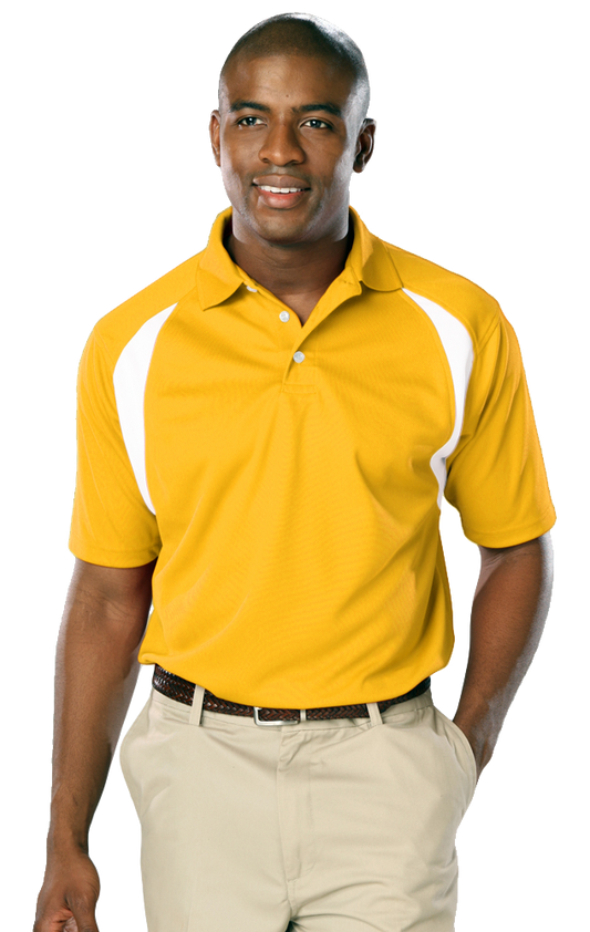 Blue Generation Men's Wicking Raglan Sleeve Polo-BG7223C -Clearance - Yellow White - S M 3X 4X 5X 6X - Basics Clothing Store