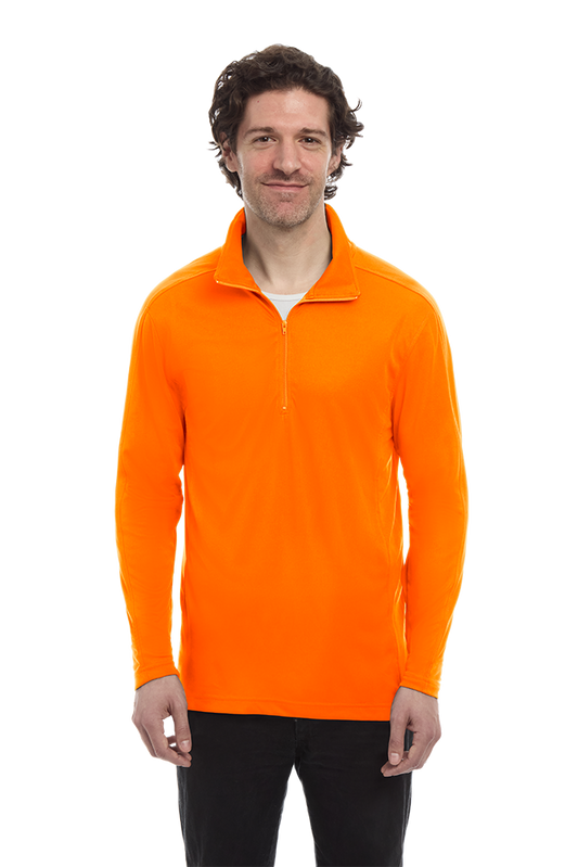 Blue Generation MENS WICKING SOLID 1/4 ZIP LS PULLOVER-BG7230C - Clearance - Safety Orange  -  Small