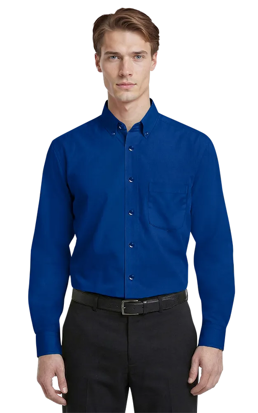 Blue Generation Men's L/S Superblend Poplin Shirt with Matching Buttons-BG7266