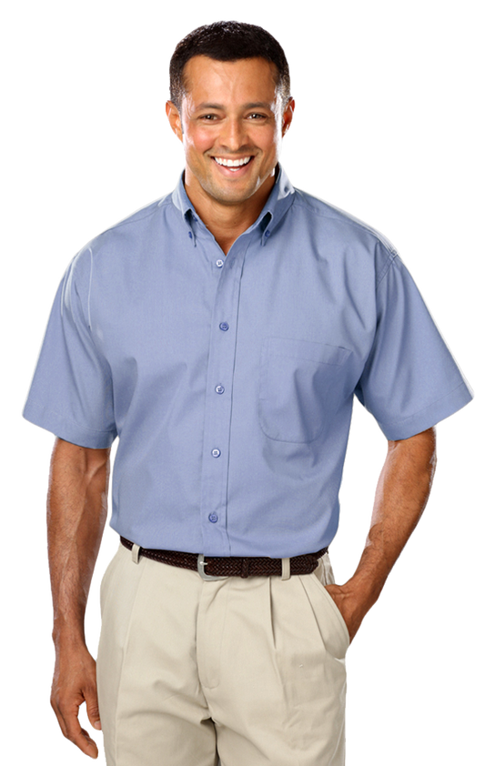 Blue Generation Men's Short-Sleeve Superblend Poplin Shirt with Matching Buttons-BG7266S