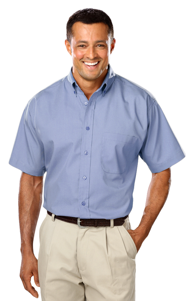 Blue Generation Men's Short-Sleeve Superblend Poplin Shirt with Matching Buttons-BG7266S