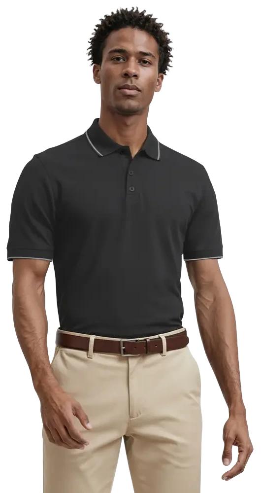 Blue Generation Men's Striped Trim Value Wicking Polo-BG7301