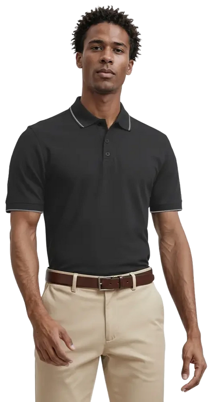 Blue Generation Men's Striped Trim Value Wicking Polo-BG7301