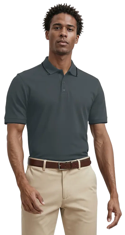 Blue Generation Men's Striped Trim Value Wicking Polo-BG7301