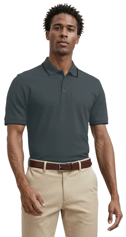 Blue Generation Men's Striped Trim Value Wicking Polo-BG7301