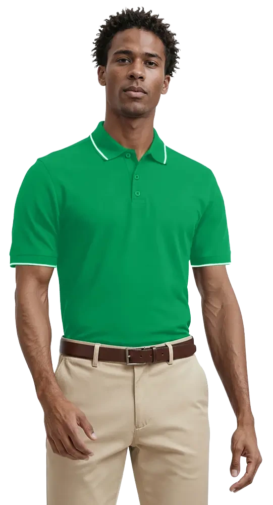 Blue Generation Men's Striped Trim Value Wicking Polo-BG7301