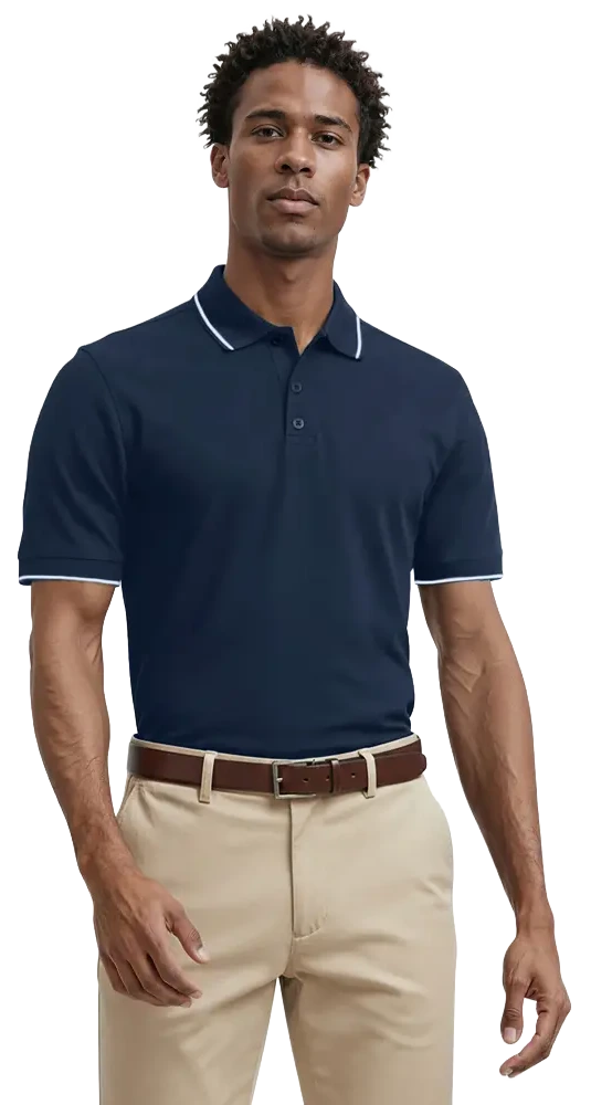 Blue Generation Men's Striped Trim Value Wicking Polo-BG7301