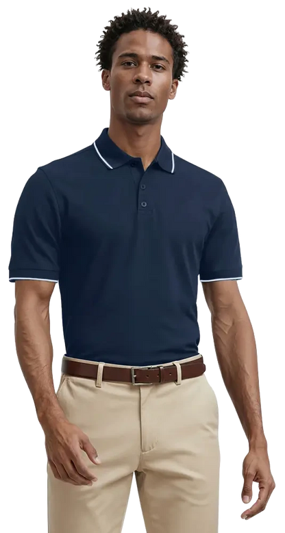 Blue Generation Men's Striped Trim Value Wicking Polo-BG7301