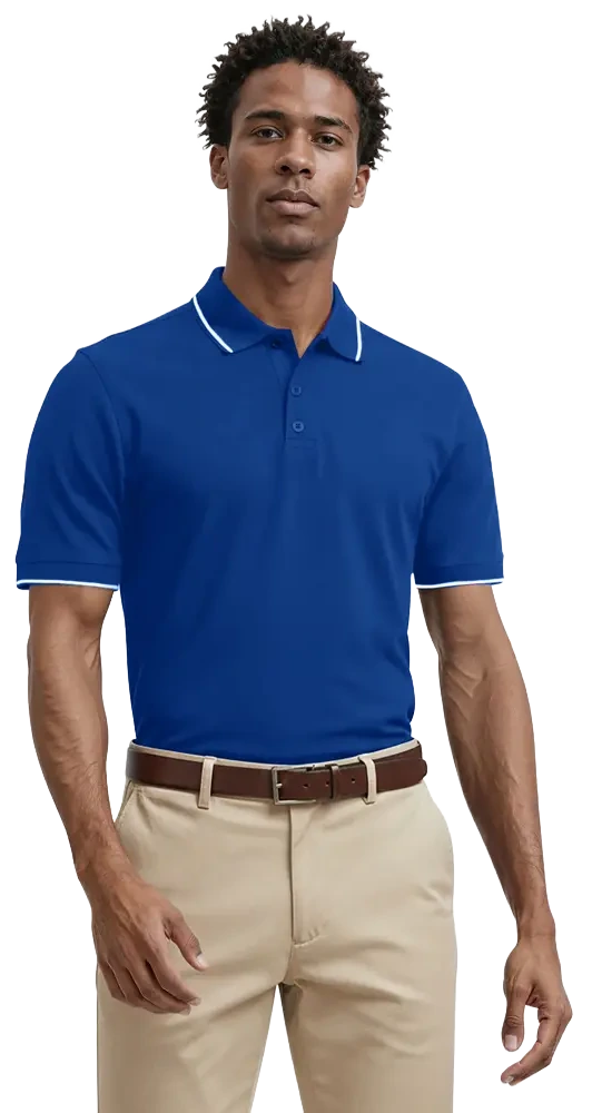 Blue Generation Men's Striped Trim Value Wicking Polo-BG7301