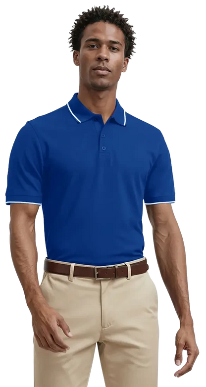 Blue Generation Men's Striped Trim Value Wicking Polo-BG7301