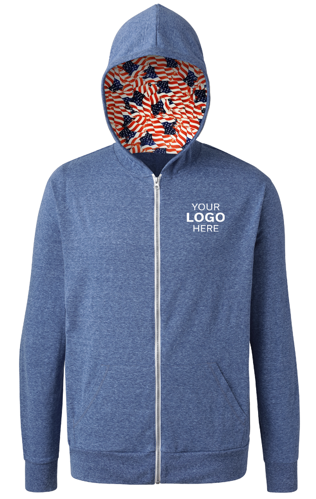 Blue Generation Americana Triblend Contrast Zip Front Hoodie-BG7308HA