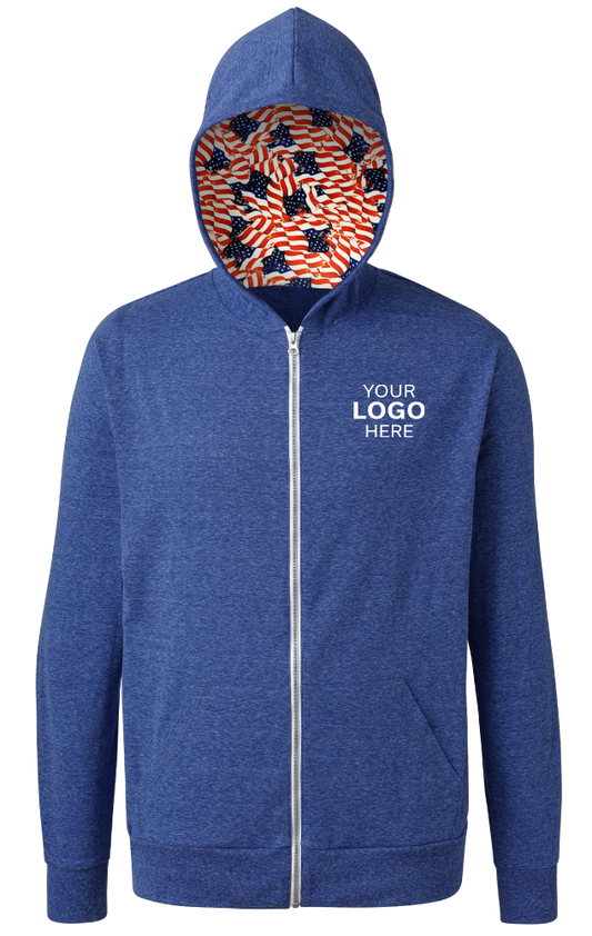 Blue Generation Americana Triblend Contrast Zip Front Hoodie-BG7308HA