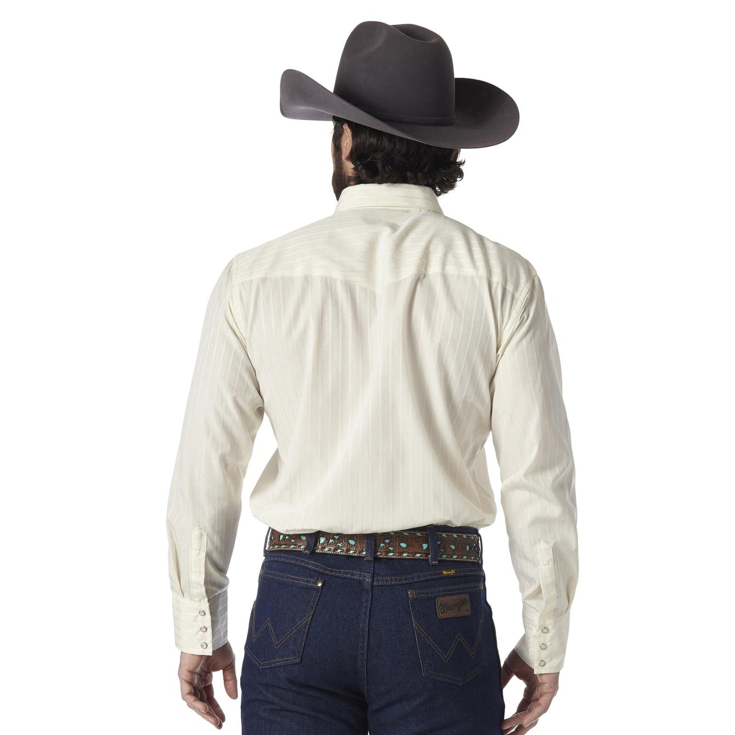 Wrangler® Western Long Sleeve Western Snap Dobby Stripe Shirt - Tan (Light)