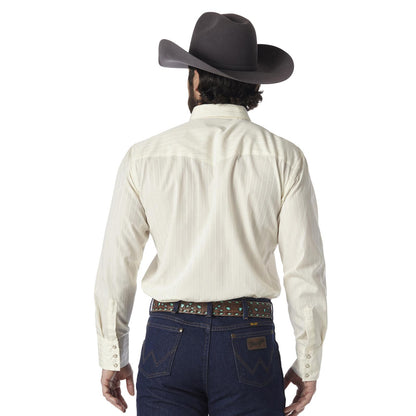 Wrangler® Western Long Sleeve Western Snap Dobby Stripe Shirt - Tan (Light)