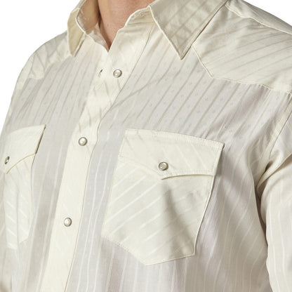 Wrangler® Western Long Sleeve Western Snap Dobby Stripe Shirt - Tan (Light)