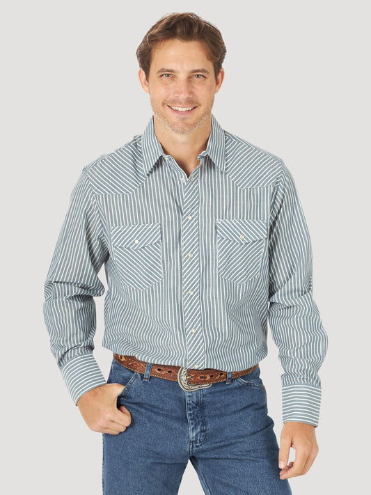 Wrangler® Sport Western Snap Shirt - Long Sleeves (Big and Tall Sizes) - Stripe - 75951PP