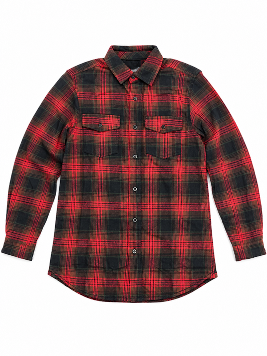 Burnside B8210 - Men's Crimson Plaid Long Sleeve Flannel Shirt – Button-Up Casual Shirt - B8210 Crimson