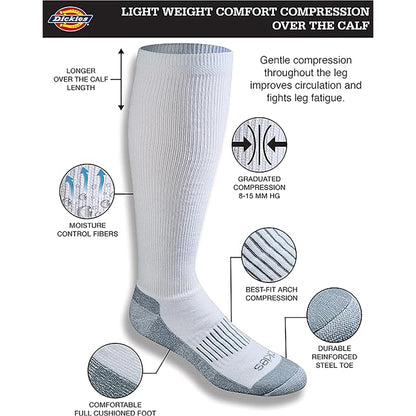 Dickies Men's 2 Packs Comfort Compression Light Weight Crew Socks, Sizes 6-12