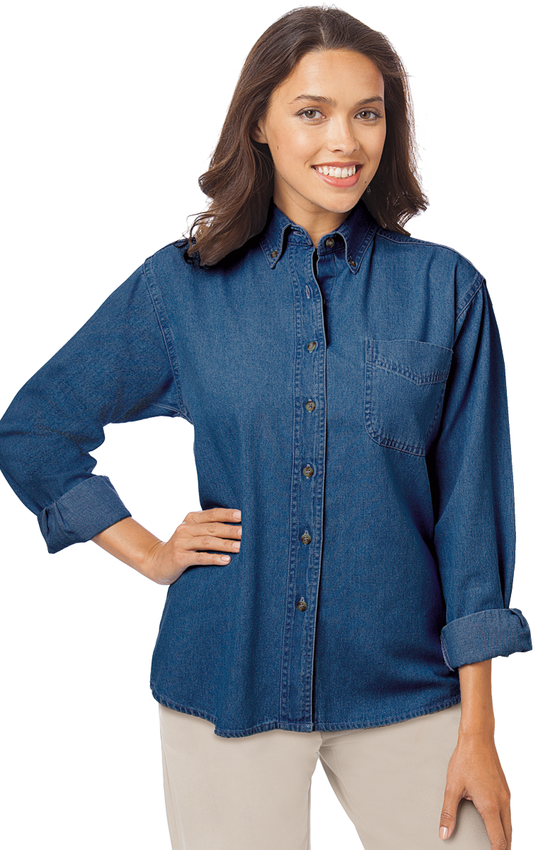 Blue Generation Ladies' L/S 100% Cotton Denim Shirt-BG8202