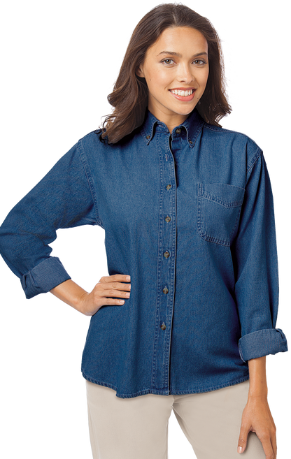 Blue Generation Ladies' L/S 100% Cotton Denim Shirt-BG8202