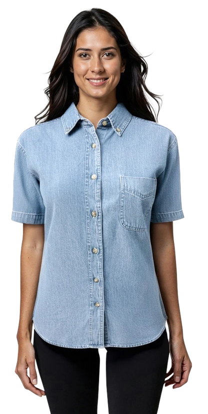 Blue Generation Ladies' S/S 100% Cotton Denim Shirt-BG8202S