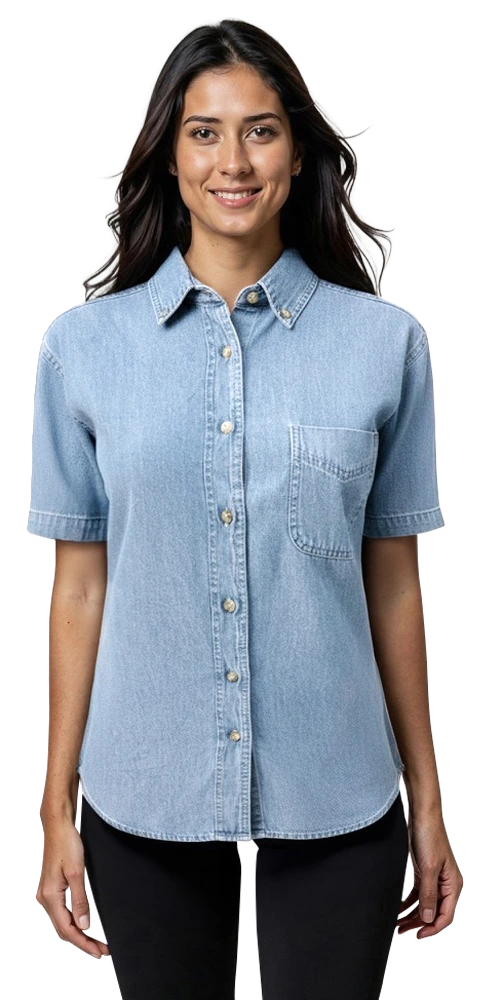 Blue Generation Ladies' S/S 100% Cotton Denim Shirt-BG8202S