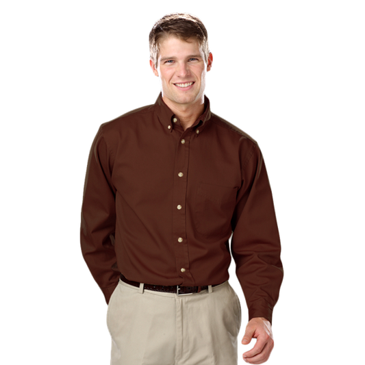 Blue Generation Men's L/S 100% Cotton Twill Shirt - BG8213C - Chocolate (XS, M, L, 3XL, 4XL, 5XL, 6XL, 7XL, 8XL)