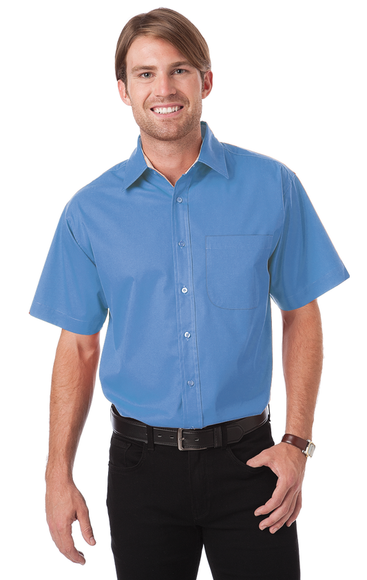 Blue Generation Men's Short-Sleeve Fine Line Twill Shirt-BG8330S