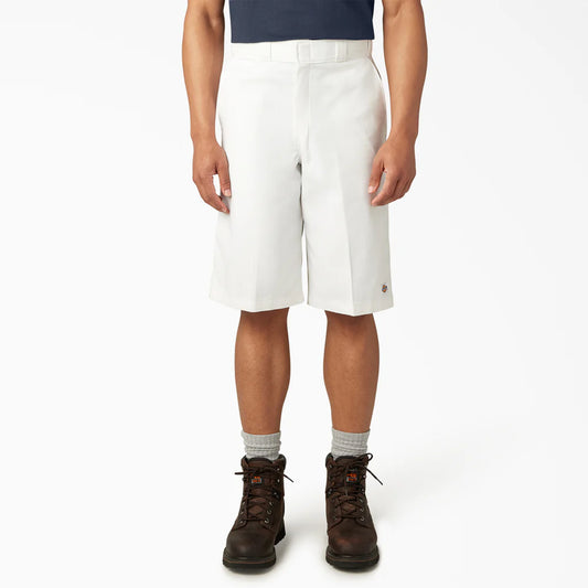 Dickies 13" Loose Fit Flat Front Work Shorts, White, 29W, Clearance