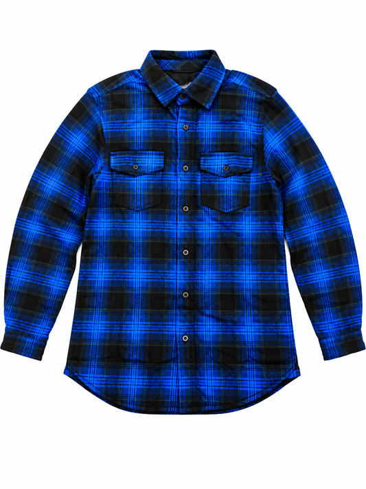 Burnside B8181 - Men's Blue Plaid Long Sleeve Flannel Shirt – Button-Up Casual Shirt - B8181 (Blue)
