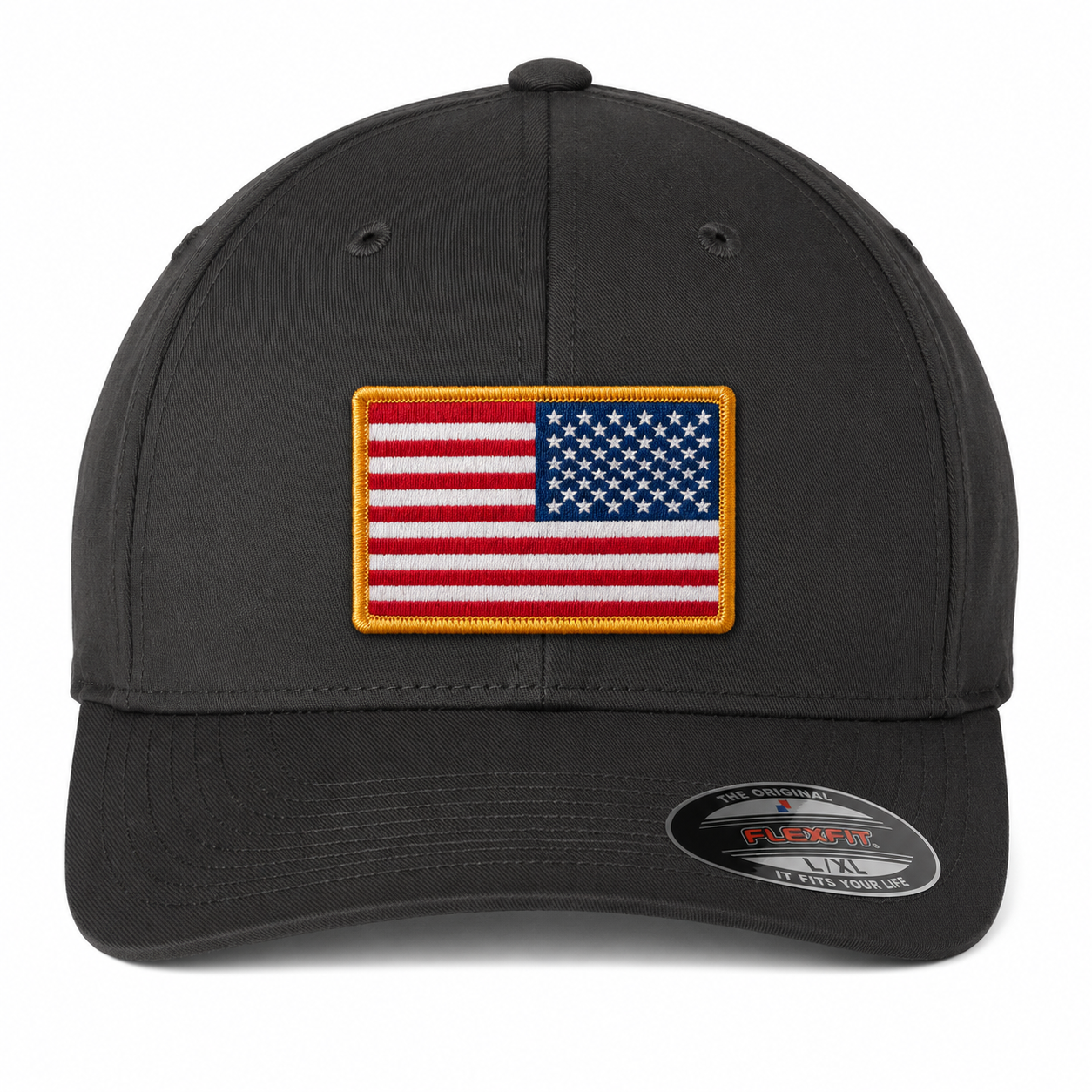 V-Flexfit® Cotton Twill Cap / American Flag Embroidered Patch