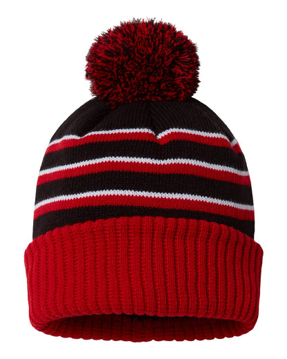 Richardson - Stripe Pom Cuffed Beanie - 134