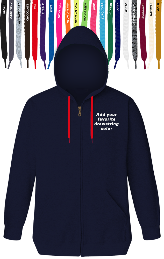 Blue Generation Custom Drawstring Zip Front Hoodie-BG9302ZD