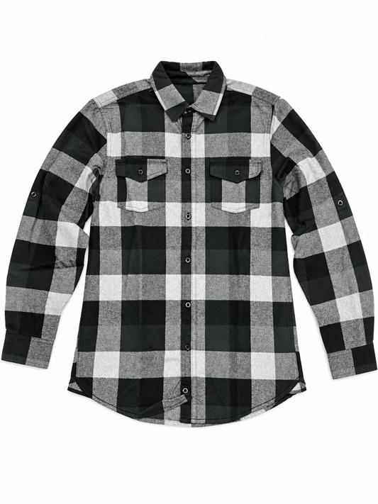 Burnside B8210 - Burnside Men's Black Plaid Long Sleeve Flannel Shirt - B8210 (Black)
