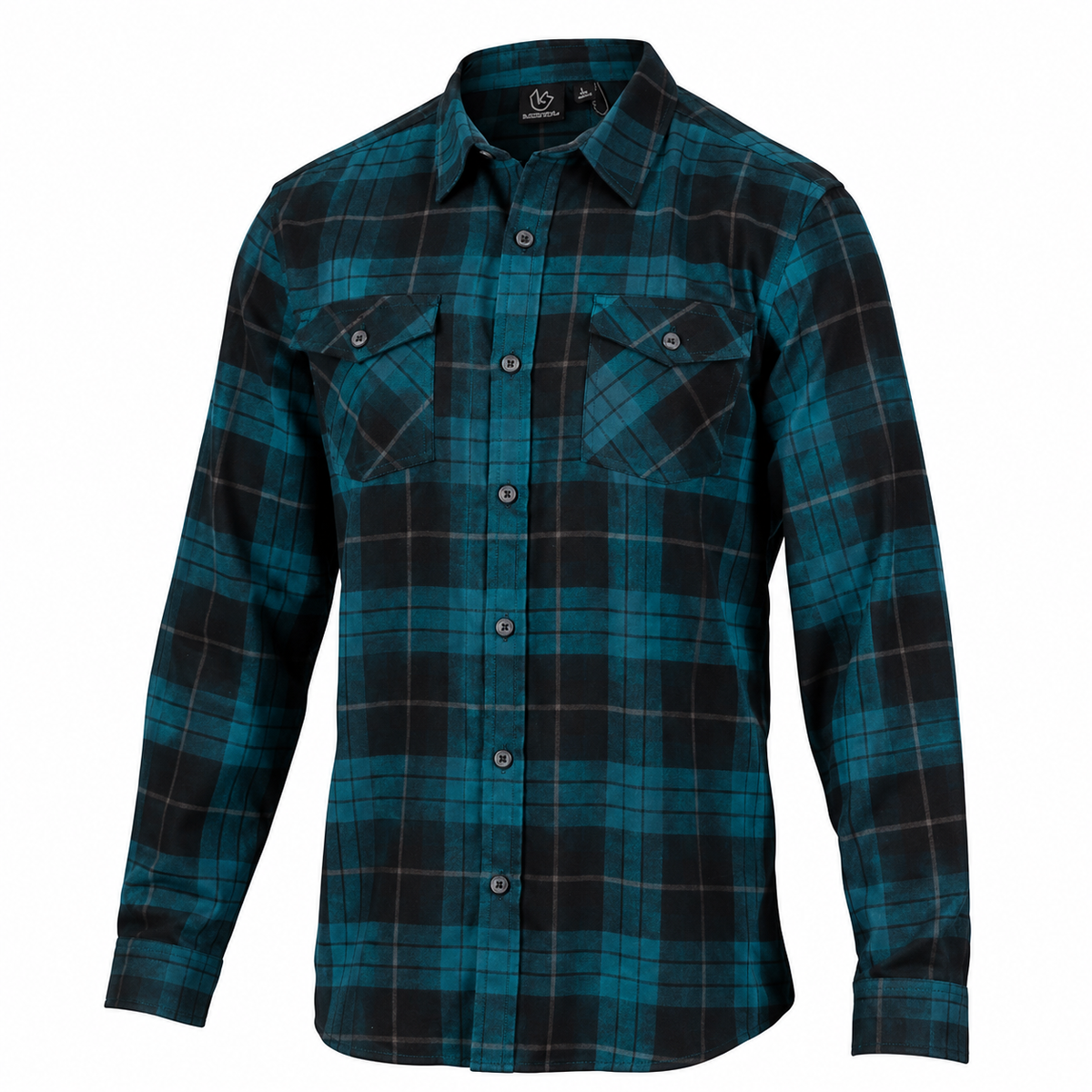 Burnside B8480 - Men's Black & Grey Plaid Long Sleeve Button-Up Shirt - B8480