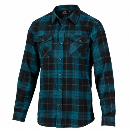 Burnside B8480 - Men's Black & Grey Plaid Long Sleeve Button-Up Shirt - B8480
