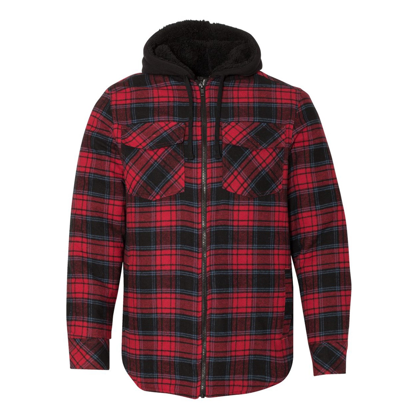 Burnside Men's B8620 Flannel Hooded Zip Up Jacket, Red