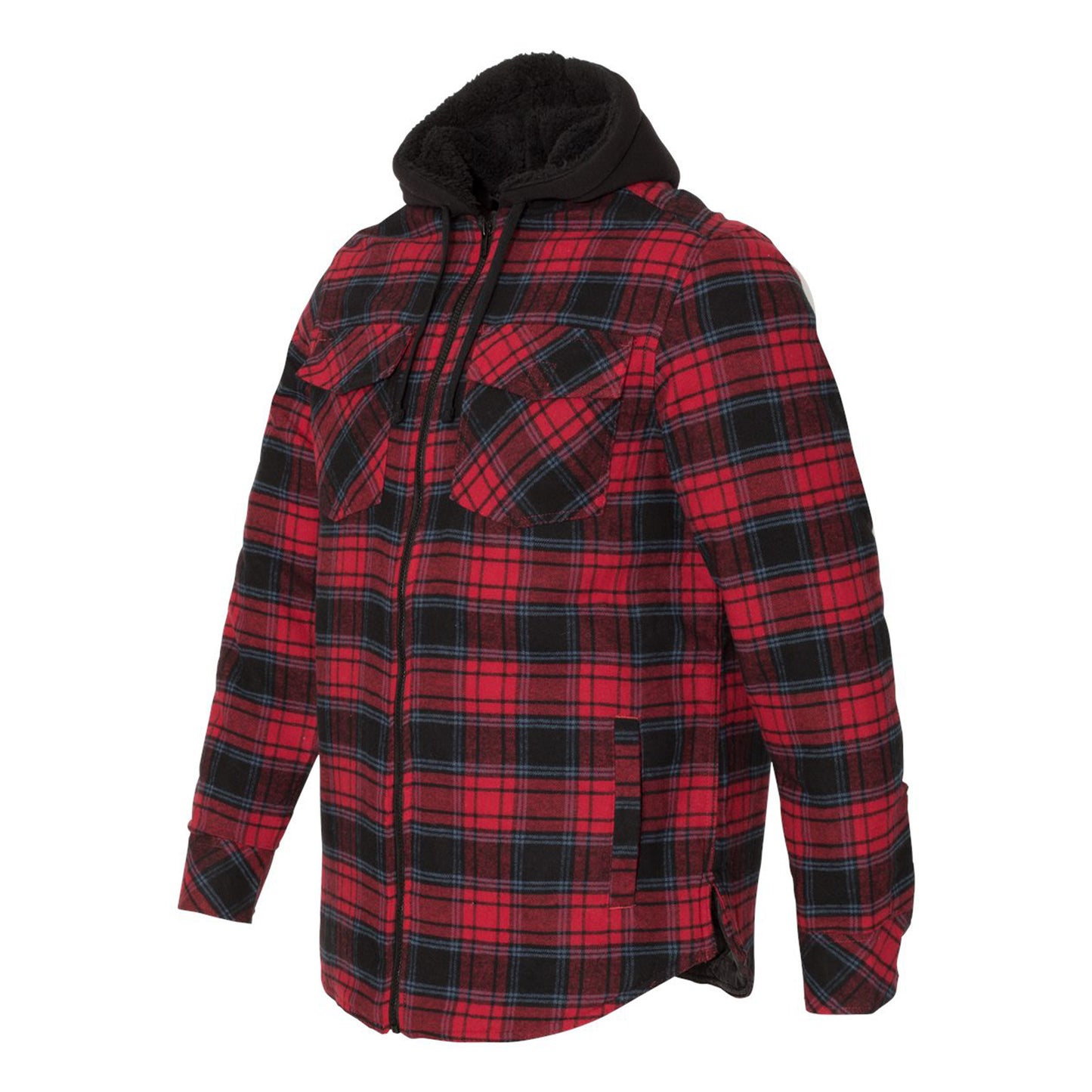 Burnside Men's B8620 Flannel Hooded Zip Up Jacket, Red