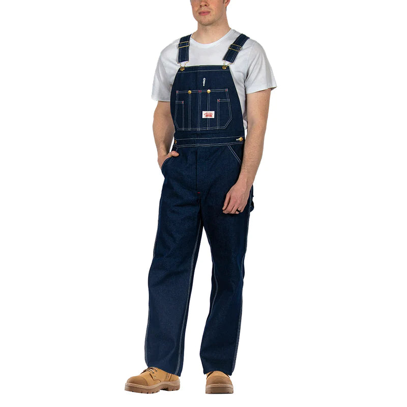 Round House #966 Classic Blue Denim Button Fly Bib Overalls