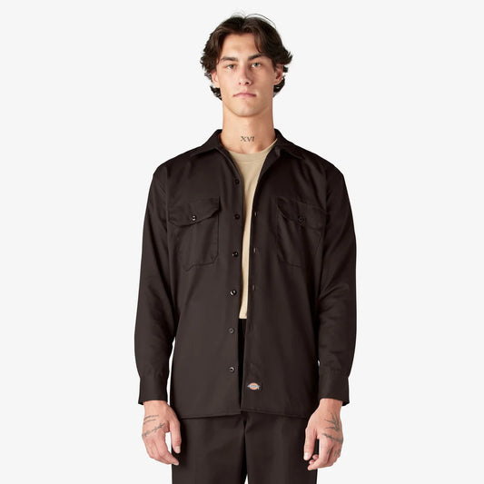 Dickies Long Sleeve Work Shirt-D574-DARK BROWN